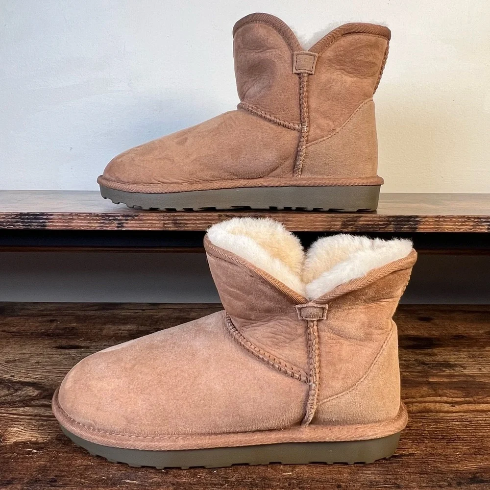 Shearling Style Tan Suede Winter Boots Ugg Lookalike Unbranded Women's 6